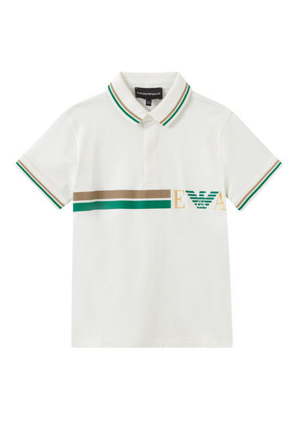 Contrast Line Logo Polo Shirt in Cotton Piqué